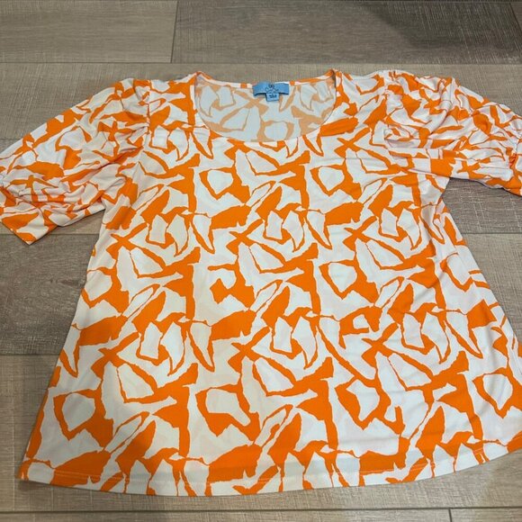 CECE WOMENS LARGE ORANGE AND WHITE BLOUSE - Picture 2 of 8